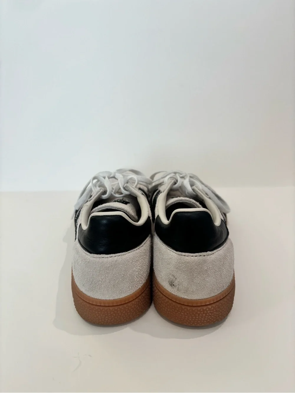 adidas Suede Sneakers in White with Black Stripes and Gum Sole
